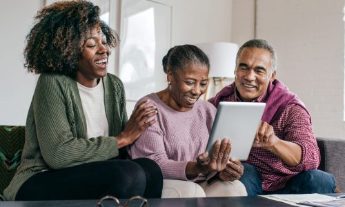 Senior couple and daughter having fun